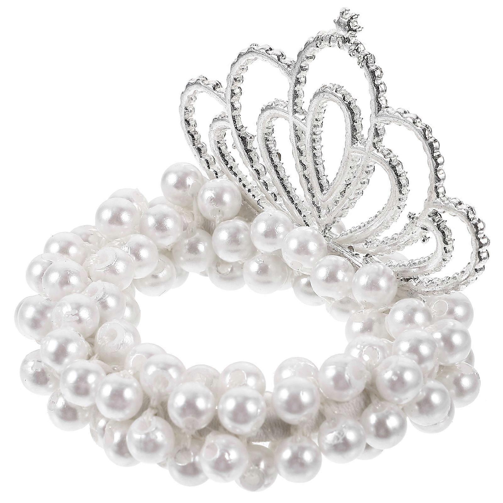 Elegant Pearl Beaded Hair Tie with Crown Design for Ponytail Holder – Stylish Hair Accessory for Various Hairstyles and Occasions