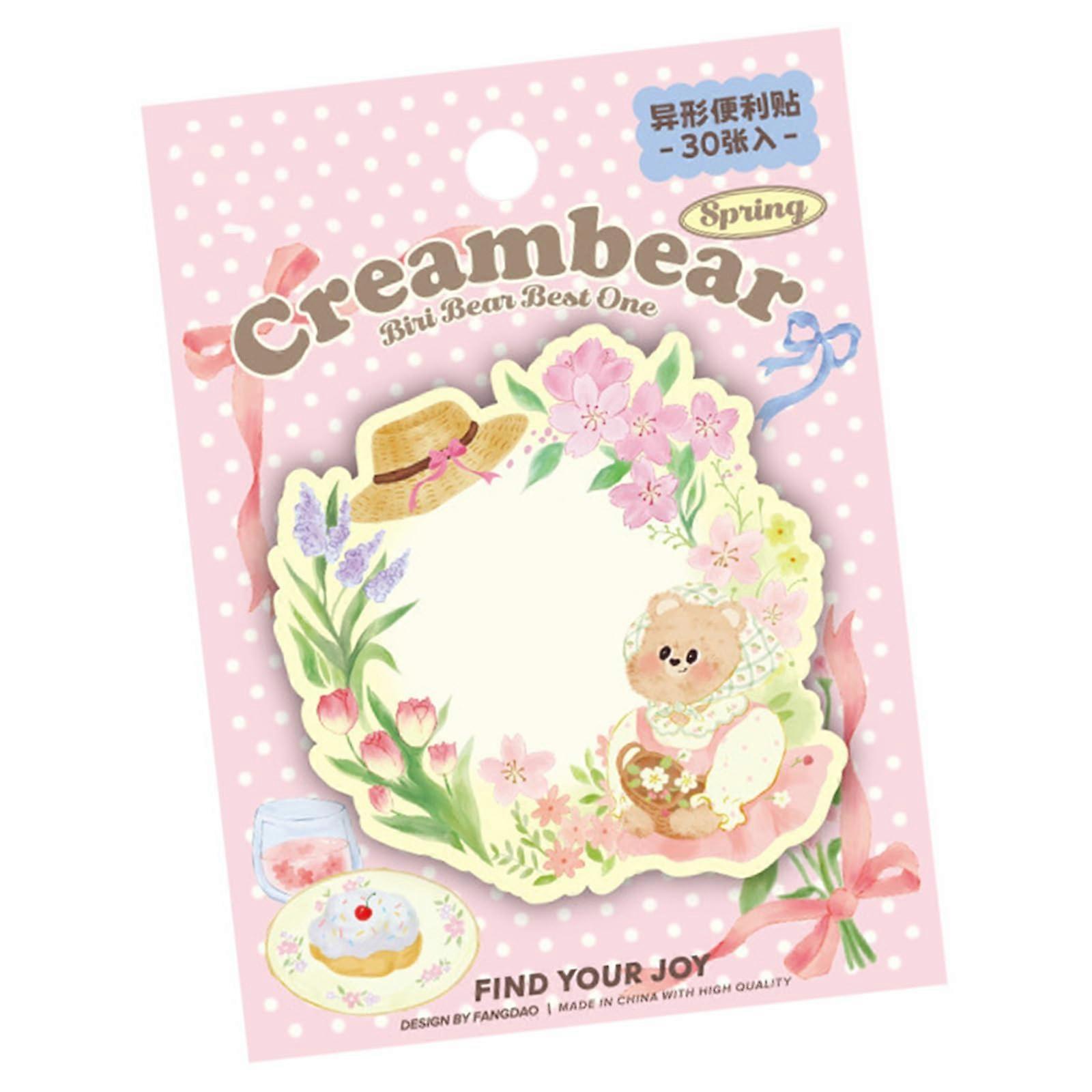 30 Sheets Cartoon Bear Sticky Notes Memo Pad Set, Little Gardener Flower Design For Notebook Journal Planner Calendar