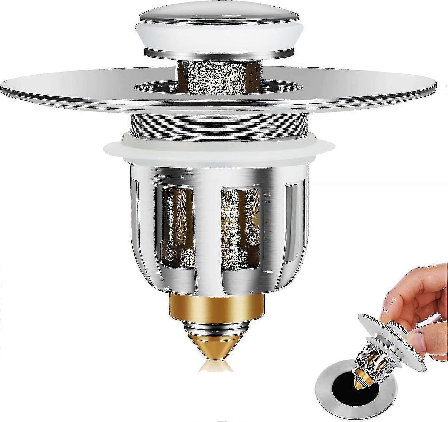 Sink Plug, Pop up Sink Plugs with Drain Strainer, Stainless Ste Bounce Core Push-Type Drain Plug, Universal Sink Stopper Replacement for Bathroom and-