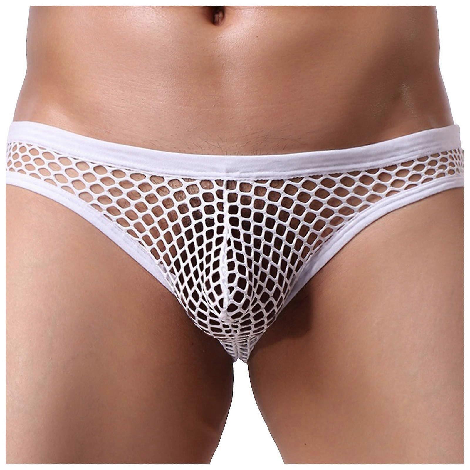 Lambswool Underwear Men Briefs Mesh Breathable Low Waist Bikini Boxer Shorts Blue White XL for Comfortable Fit