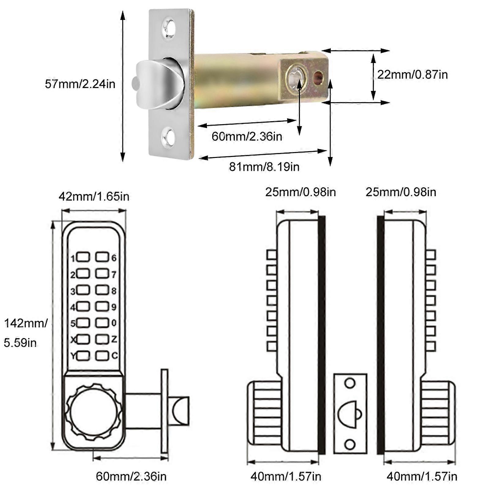 Digits Mini Mechanical Code Lock, 4-7 Digit, Silver, 30-60mm Door