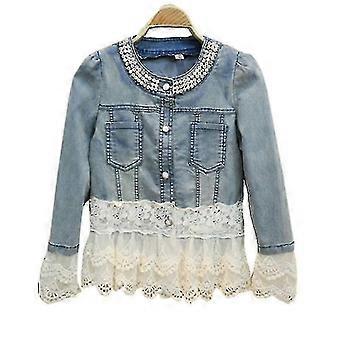 Plus Size Women Retro Denim Jacket Lace Casual Coat