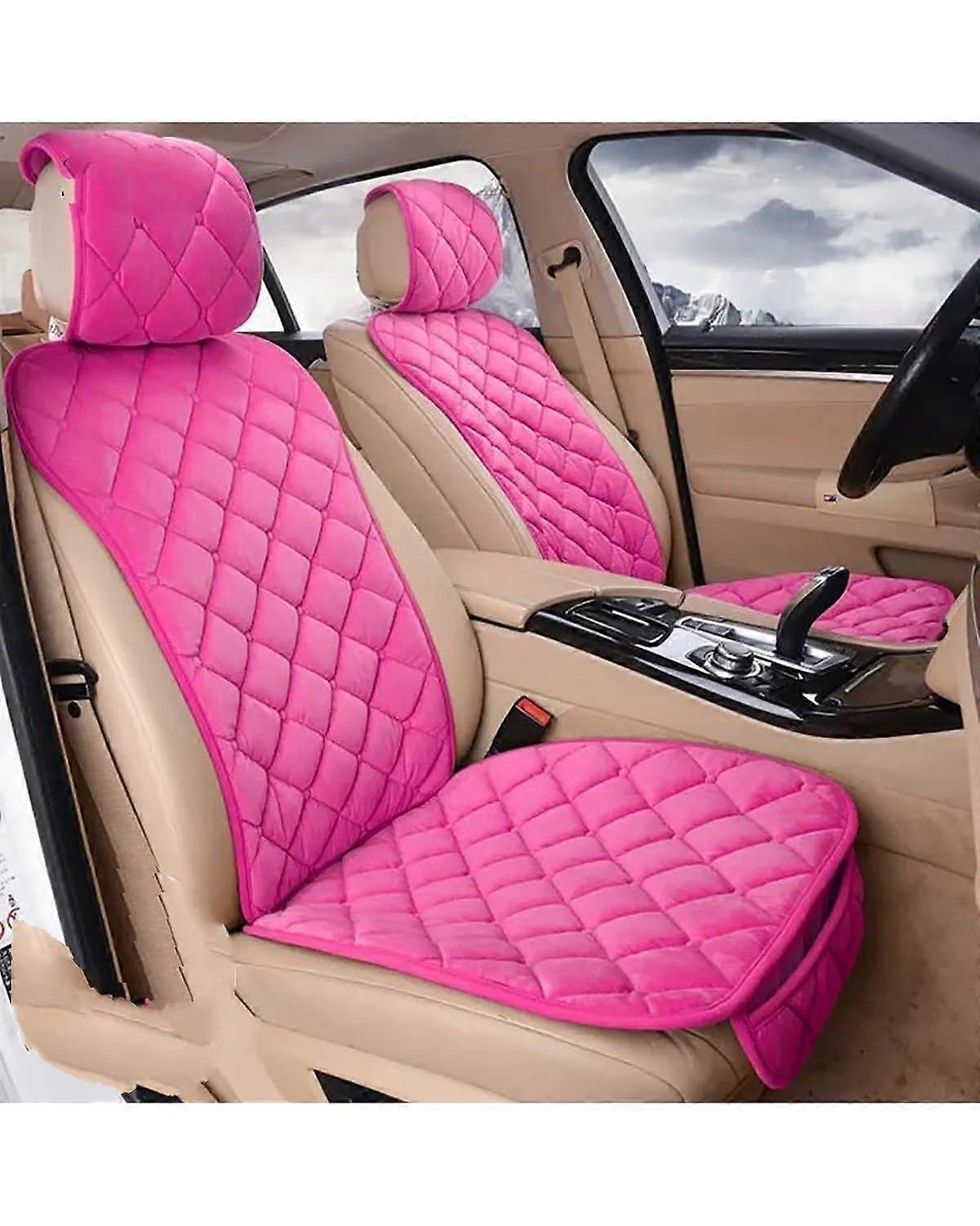 Car Seat Cushion Pink Soft Plush Front Seat Covers 2Piece Universal AllSeason Protective Pad