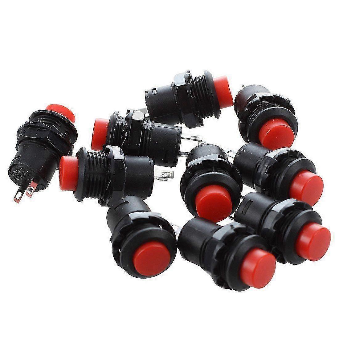10 Pcs Latching Action SPST Round Red Push Button Switch AC 125V 3A