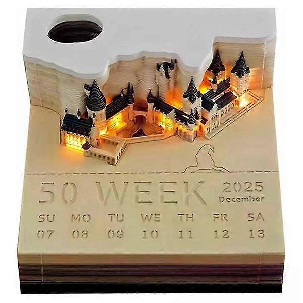 2025 مفكرة تقويم سطح المكتب ، 3.54x3.54x1.96in ، تصميم المناظر الطبيعية للقلعة ثلاثية الأبعاد