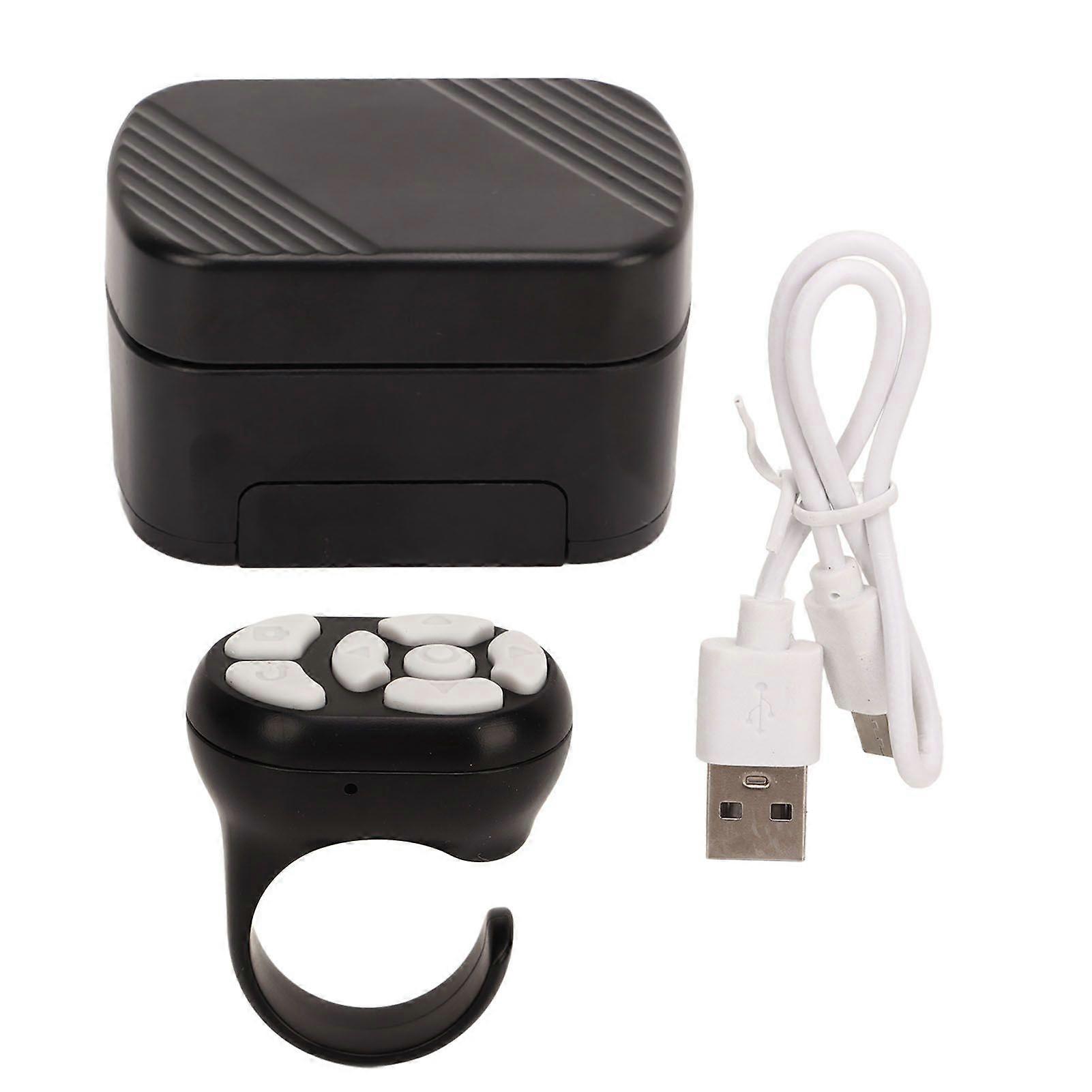 Remote Control Scrolling Ring Bluetooth APP Page Turner Camera Remote Shutter Selfie Button with Charging Case for Cell Phone Black