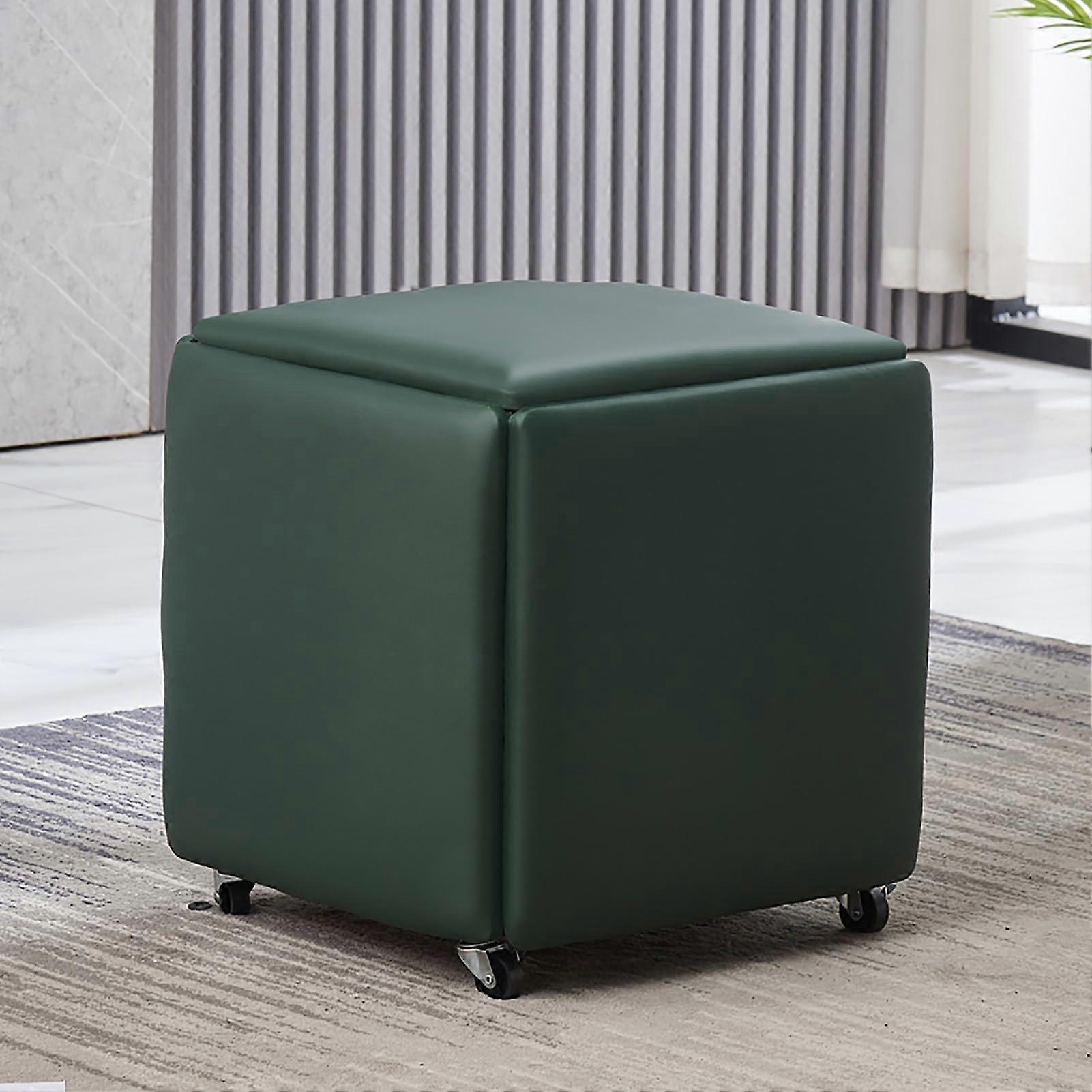 5-In-1 PU Leather Storage Cube With Swivel Casters, Nesting Stool, Movable Sofa Chair For Living Room (14x14x15,Leather3)