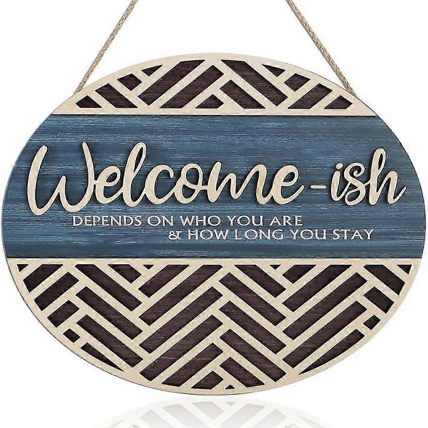 نرحب بلوحة تسجيل معلقة لديكور جدار الباب الأمامي ، شماعات خشبية مضحكة ترحيب ، فن حائط خشبي ريفي بسيط في الهواء الطلق لشرفة المزرعة أو