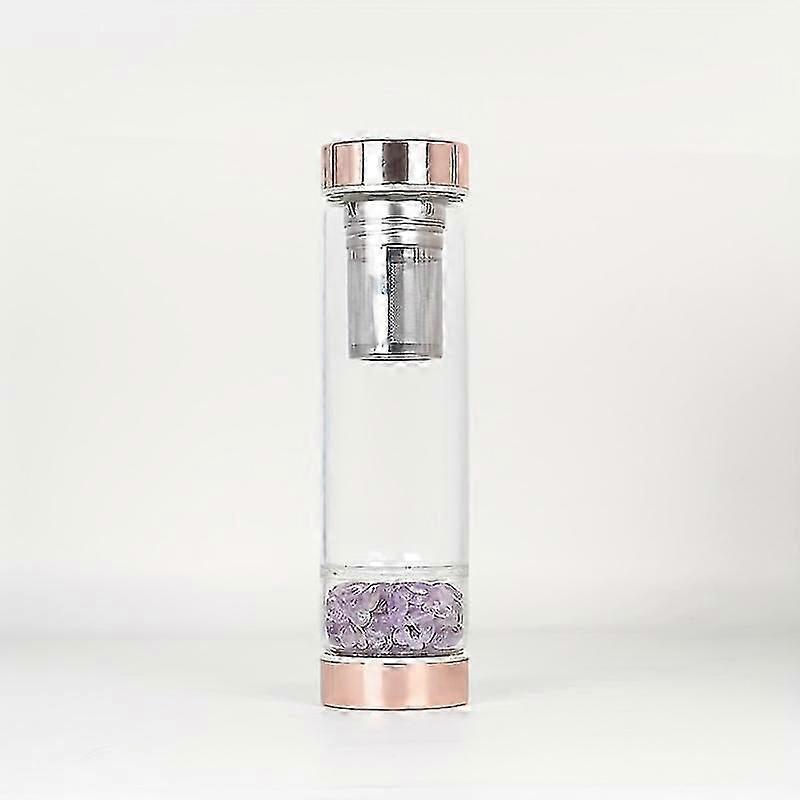 زجاجة ماء مع مصفاة شاي ، مصفاة شاي زجاجة ماء مع حجر كوارتز وردي طبيعي قابل للإزالة ، خيار مثالي للهدايا AM