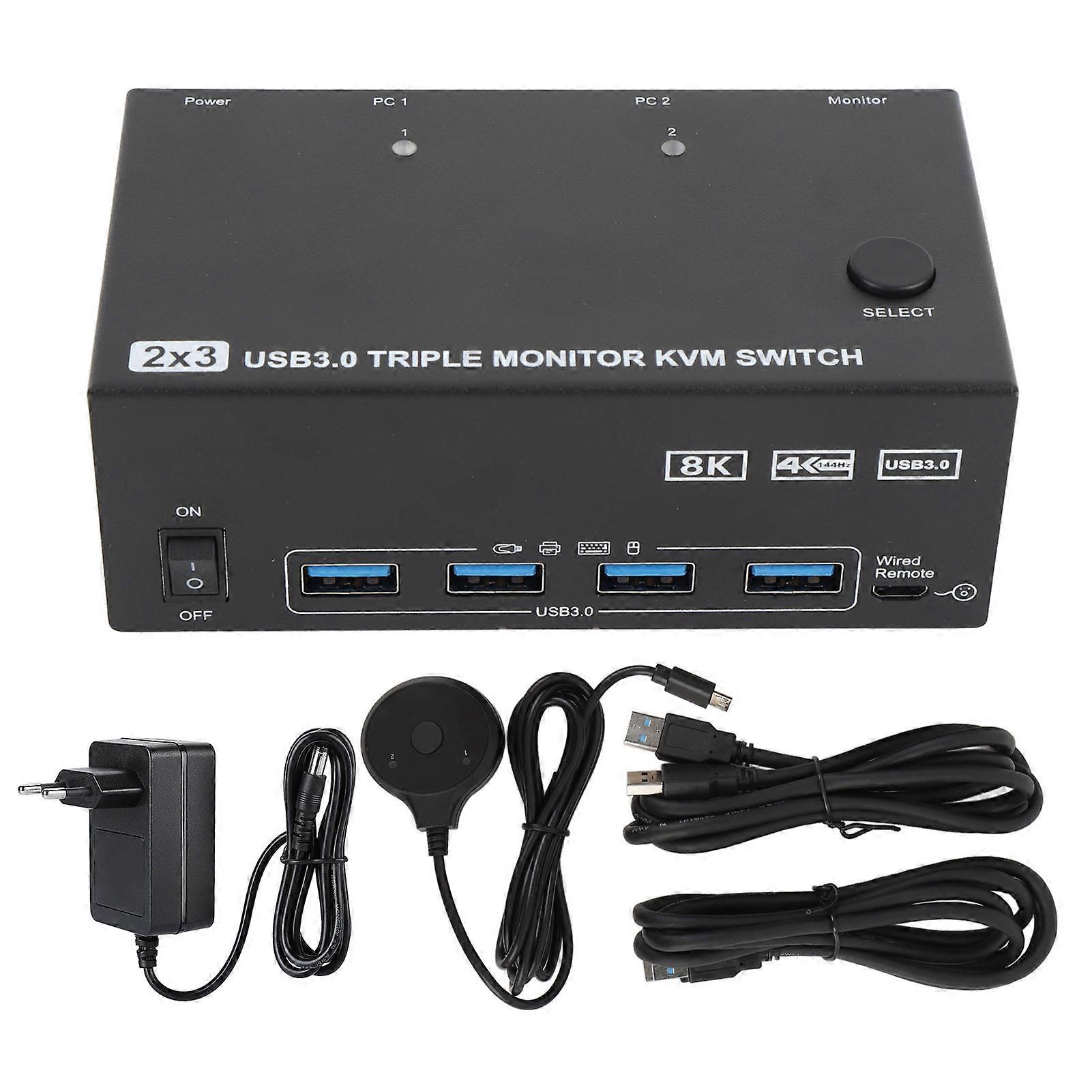 8K KVM Switcher for 2 Computers 3 Monitors 4 USB 3.0 Ports DisplayPort EU Plug