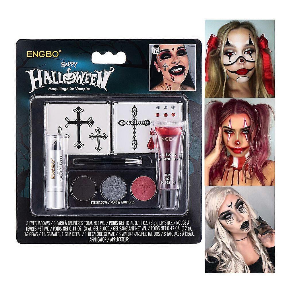 Halloween Vampire Makeup Kit, Halloween Make-up Set for Adults, Halloween Make-up with Artificial Blood, Face Paint, Black Lipstick