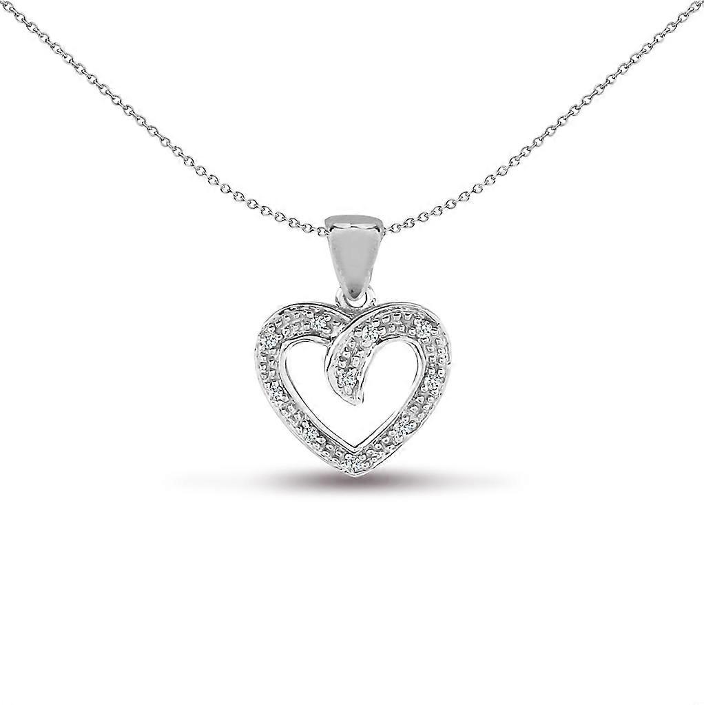 Jewelco London 女士实心 9 克拉白金密镶圆形 H I2 0.05 克拉钻石箭爱心吊坠