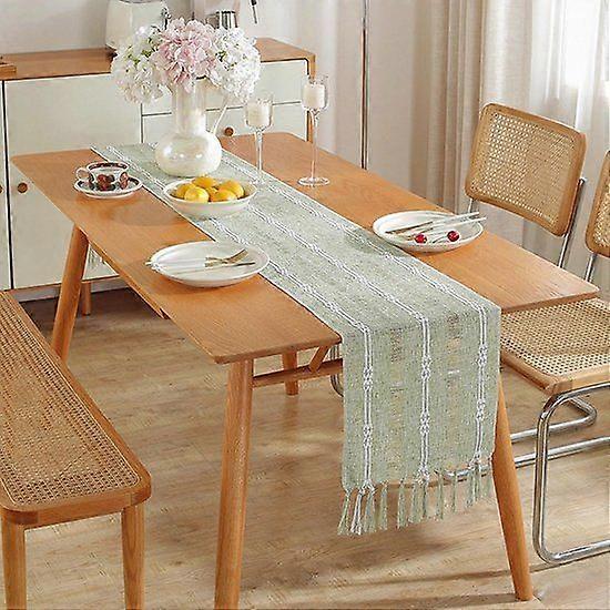 Bohemian Rustic Tassel Table Runner - Striped Farmhouse Table Decoration -