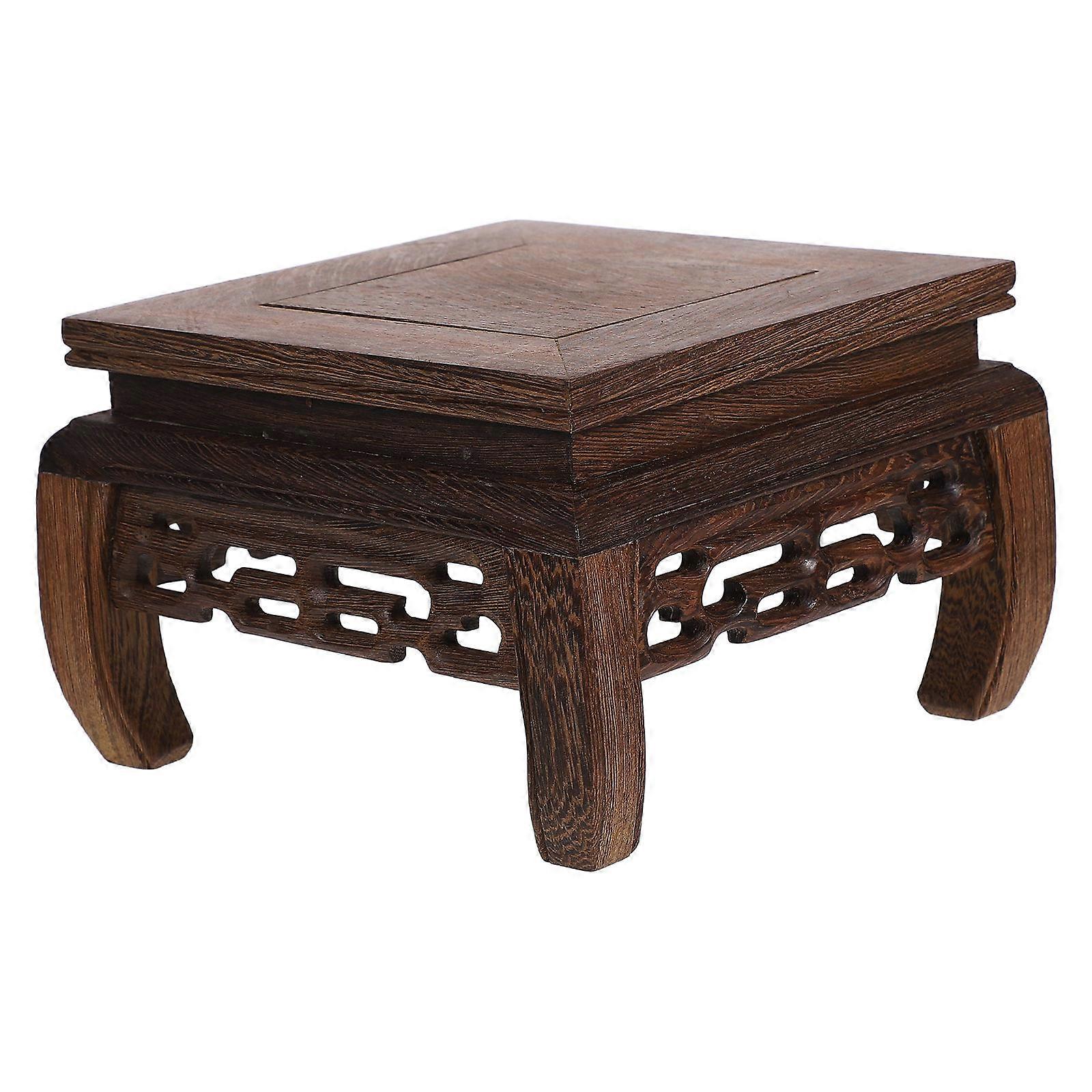 Flower Vase Stand Square Wooden Base for Plant Dark Brown Wood Holder