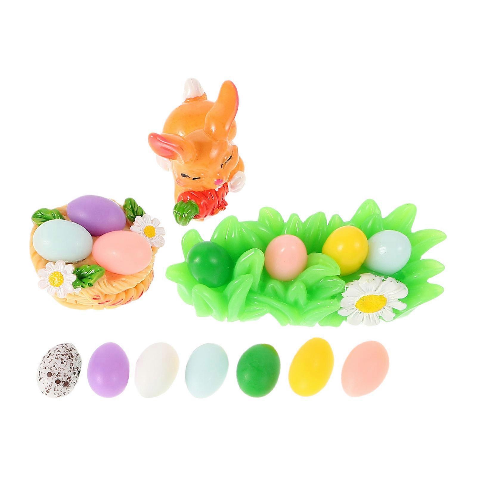 Creative Easter Rabbit Eggs Ornaments Resin Miniatures for Easter Day Decor 10Pcs