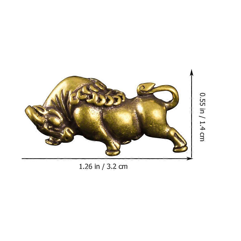 Brass Bull Figurine Cattle Shaped Car Ornament Yellow Metal Animal 2Pcs