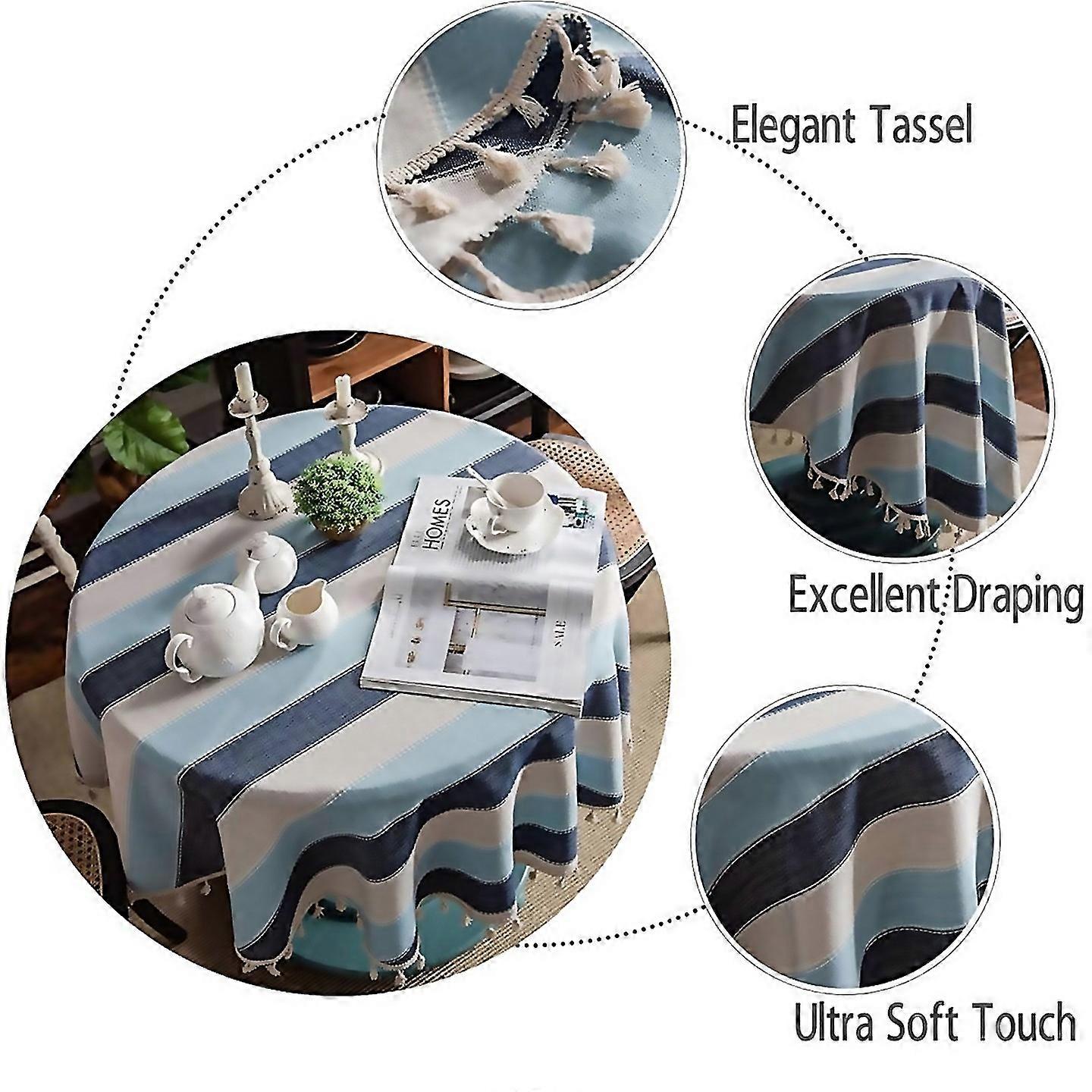 For Round Rustic Tablecloth Farmhouse Striped Cotton Linen Tablecloth