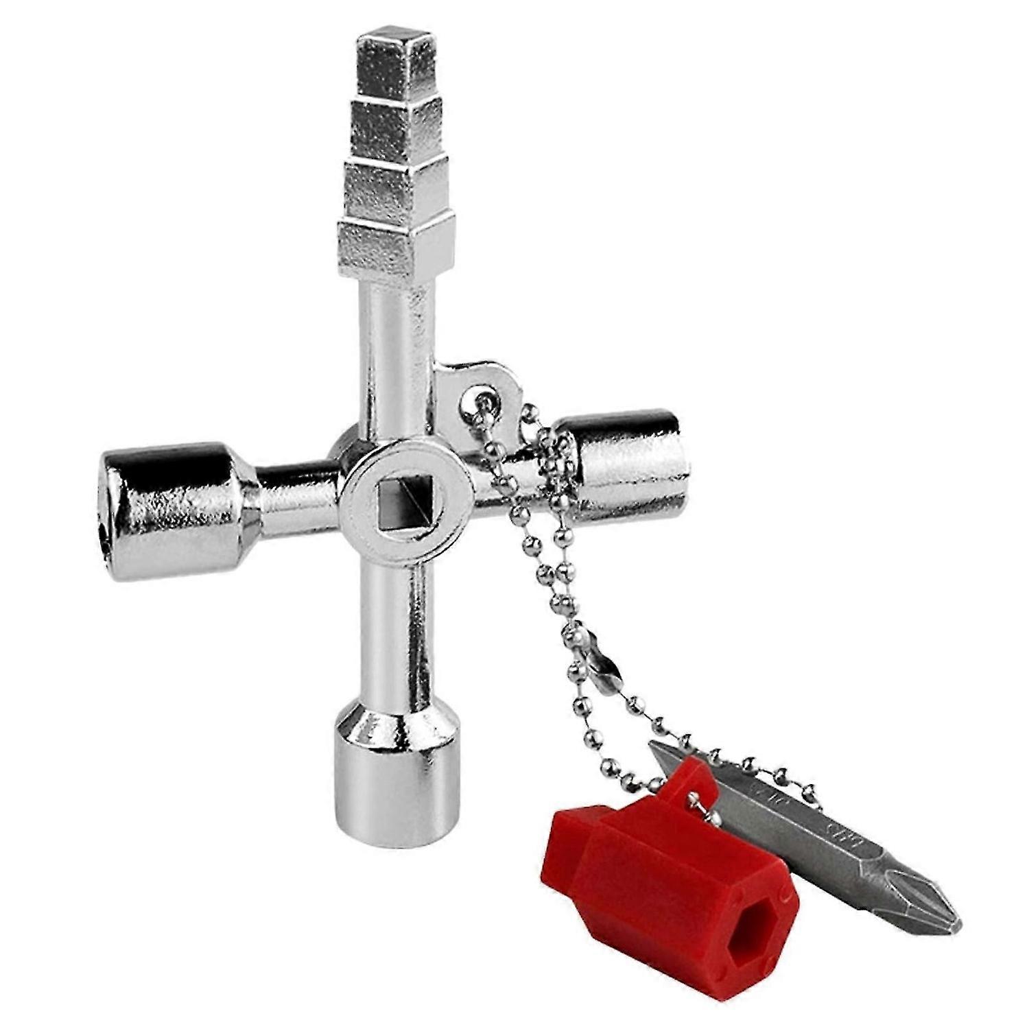 4-in-1 Utility Cross Key Multifunctional Wrench Tool Triangle/Square Keys for Train Electrical Elevator Cabinet Valve