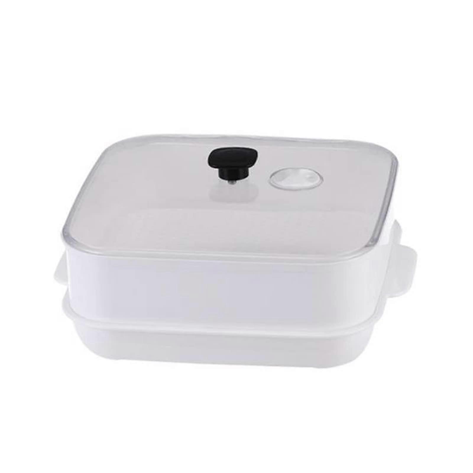 Microwave Steamer White Plastic Container With Lid 10x23.1x26.1cm For Bread Fish Dumplings