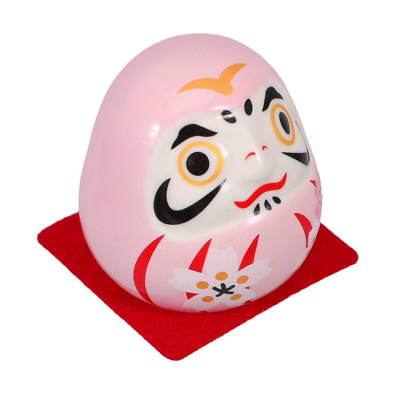 Pink Ceramic Dharma Figurines Cherry Blossom Good Luck Statue 2Pcs