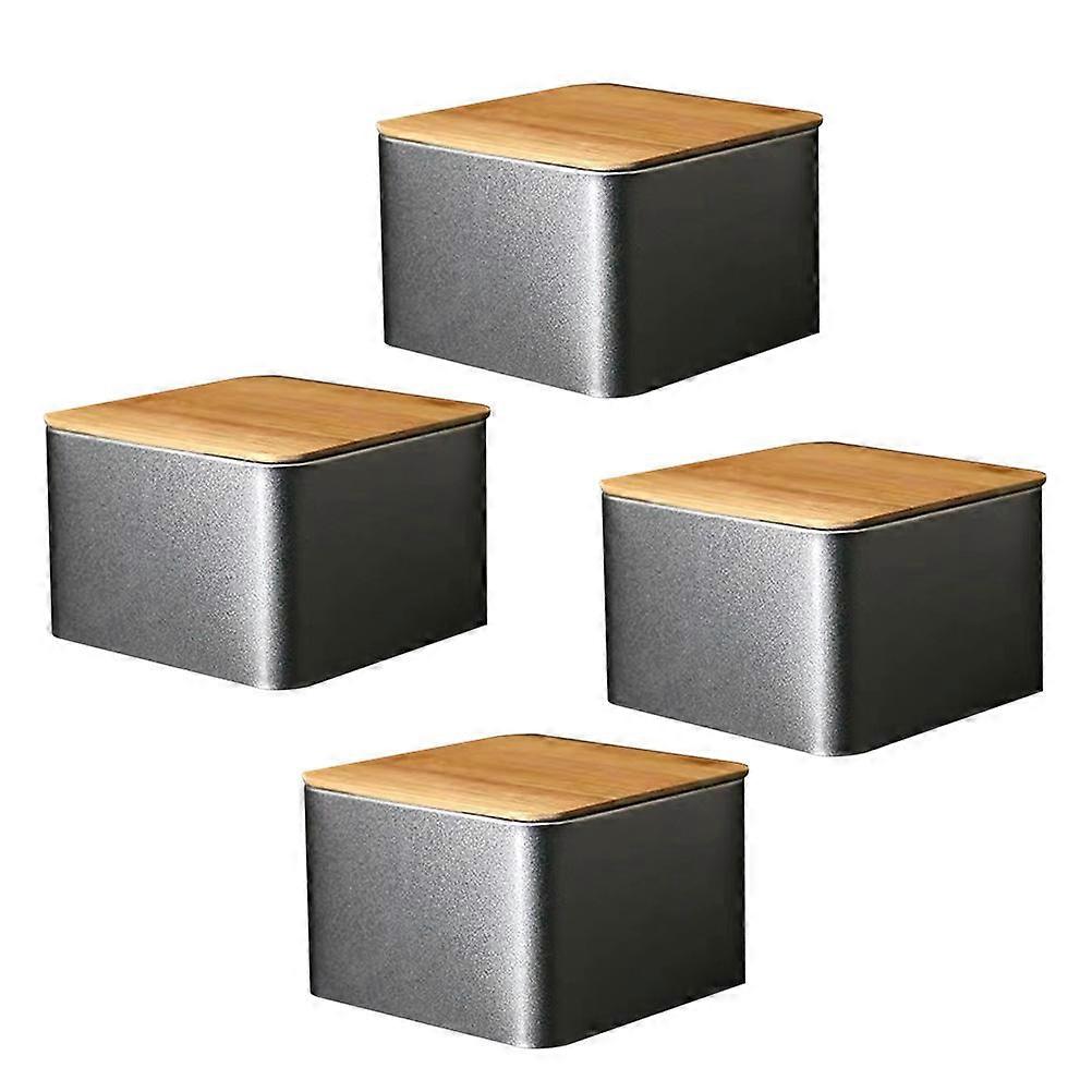 Tinplate Cans for Storage Tea Storage Cans 4Pcs with Bamboo Lid