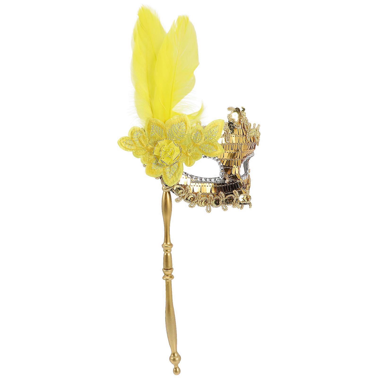 Golden Masquerade Mask on Stick for Pranking 2Pcs Decorative Mask Set