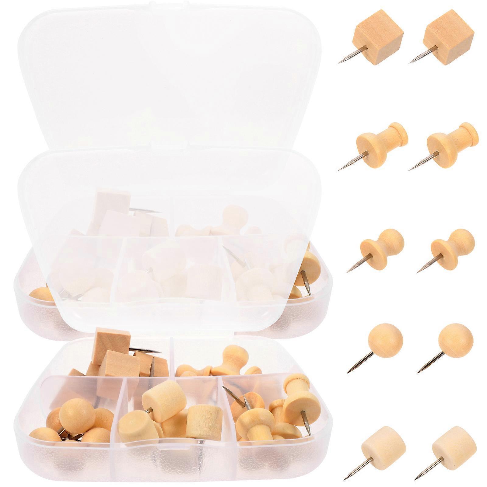 Thumb Tacks for Fixing 8 Boxes of Wooden Push Pins Natural Wood