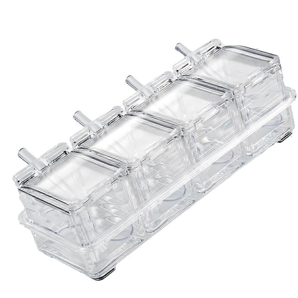 Kitchen Seasoning Cases Clear Seasoning Boxes for Cooking Square Design Hold Condiments 4Boxes