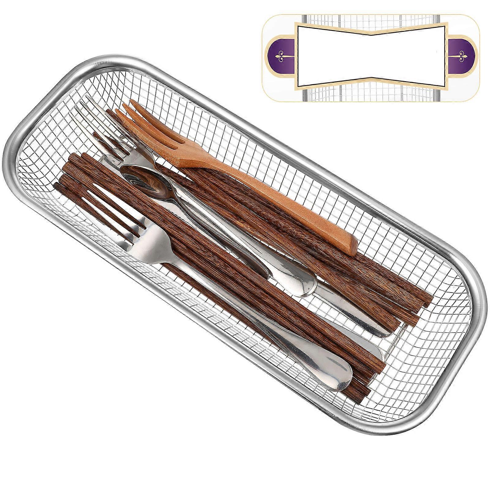 Chopstick Holder Tableware Rack Silverware Drying Kitchen Use Stainless Steel Rectangular Drainage Storage 1Set