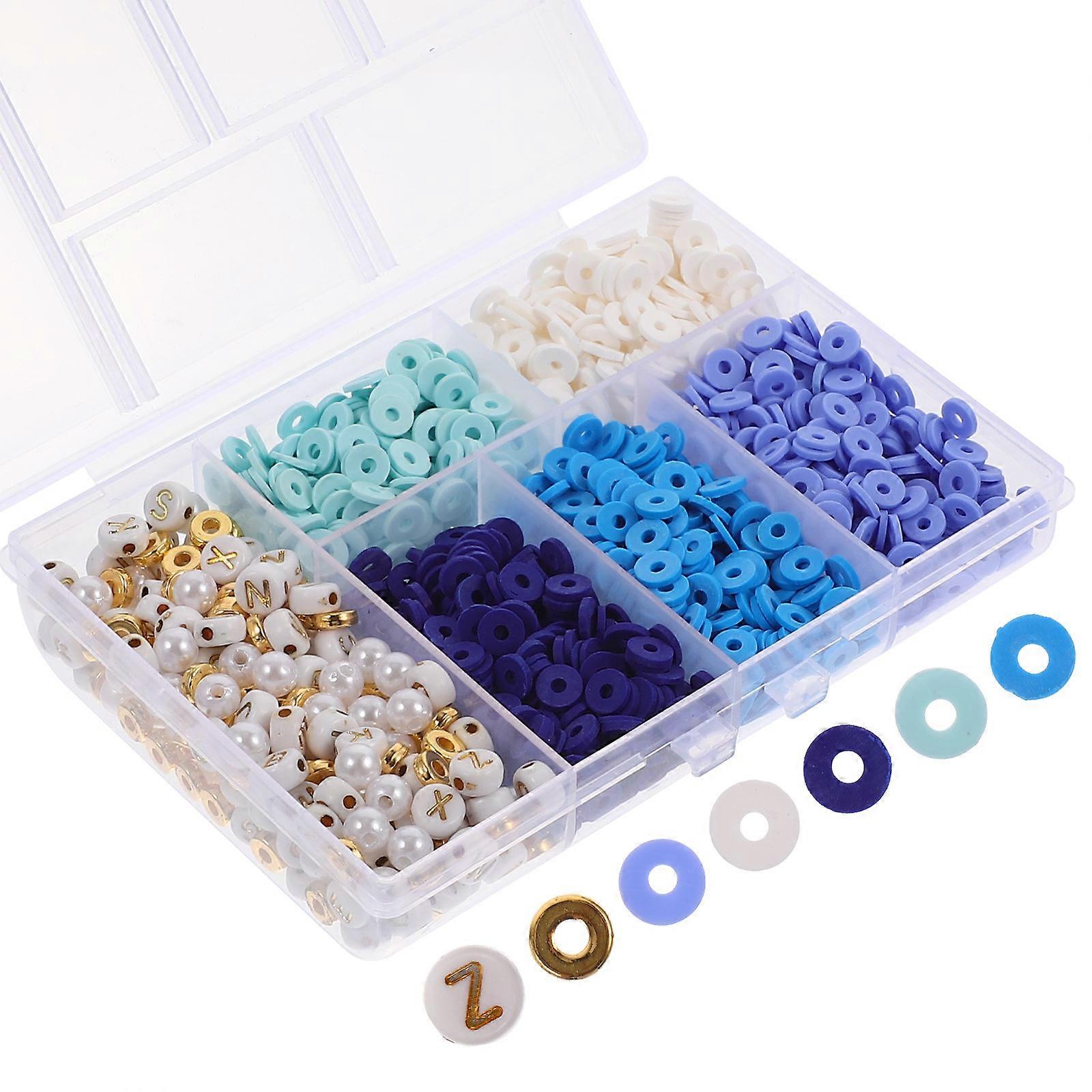 Clay Beads Bracelet Making Kit for DIY Includes 5Sets Flat Clay Beads Blue