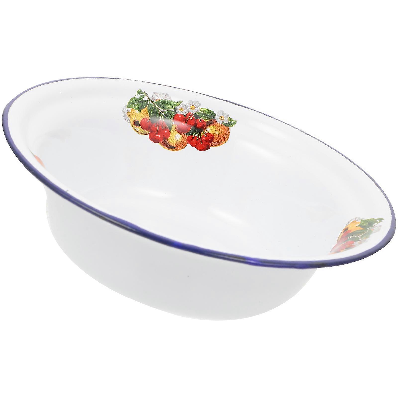 Rustic Kitchen Bowl Enamel Basin For Family Gatherings White Round 1Pack