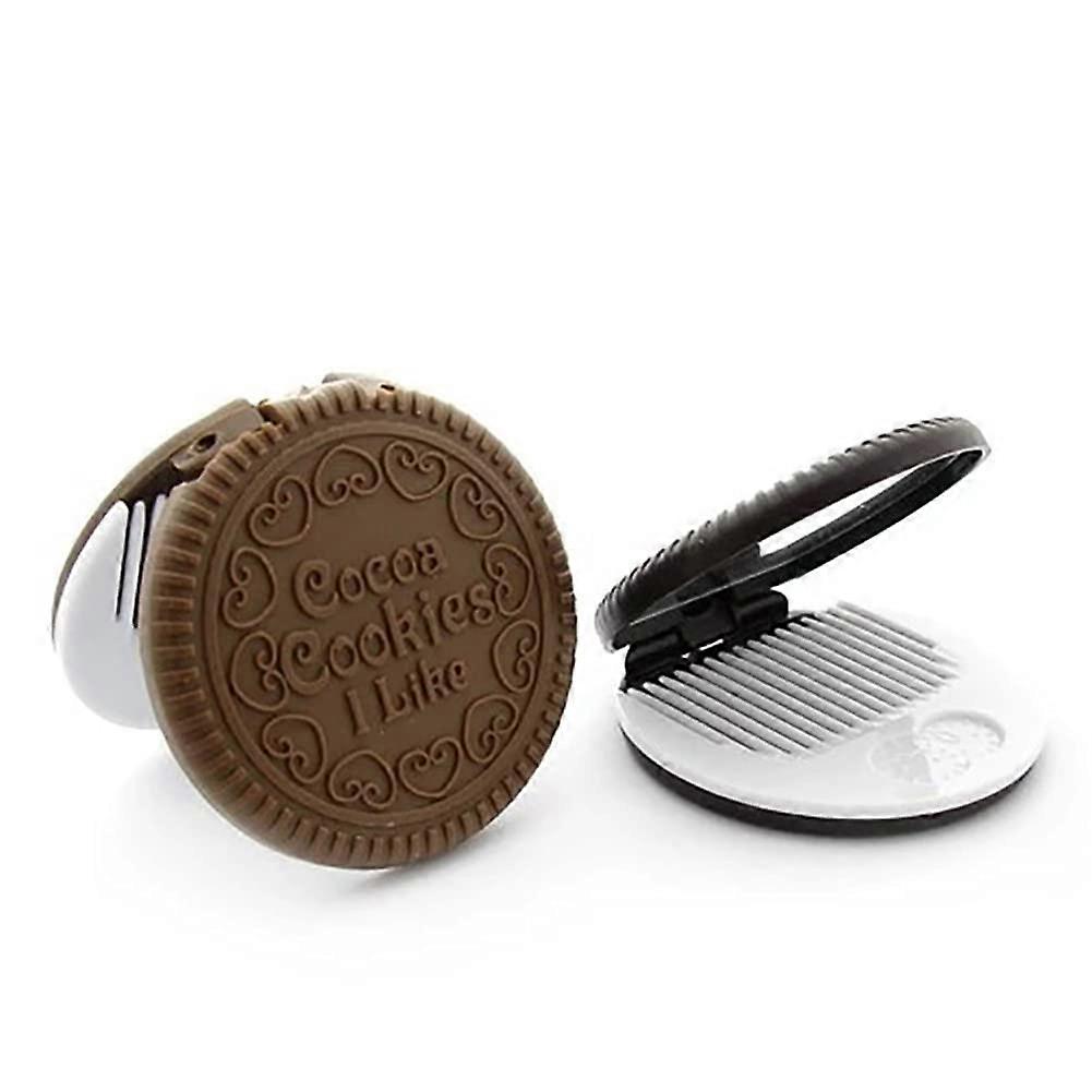 Makeup Mirror CookieShaped Design With Comb Portable Chocolate Makeup Mirror 2Piece Set