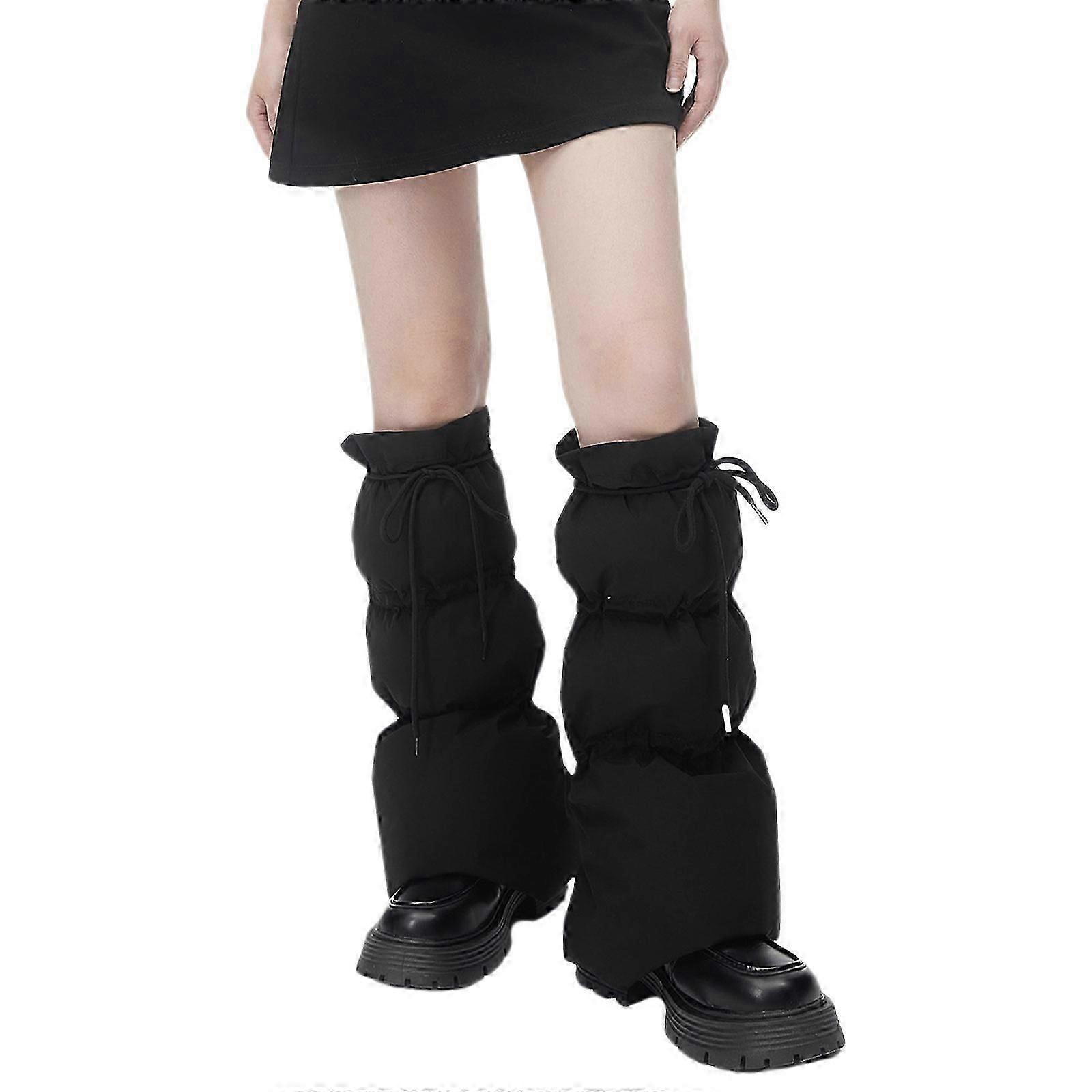 Insulated Padded Leg Sleeves for Women Winter Warm Puffer Leg Warmers Drawstring Split Flared Boot Cuffs Knee Socks-Yvan