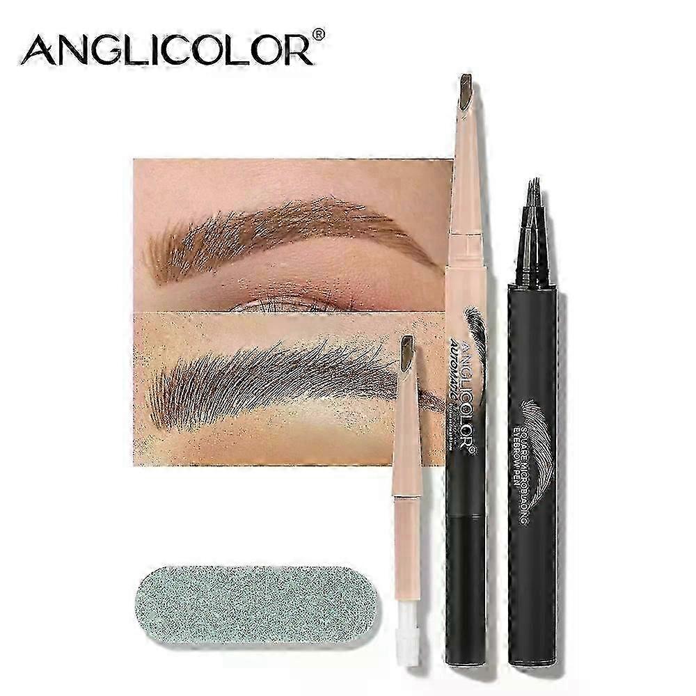 Eyebrow pencil, set of eyebrow pencils - improved liquid pencil for eyebrow | waterproof pencil with 4 stroke microtip applicator