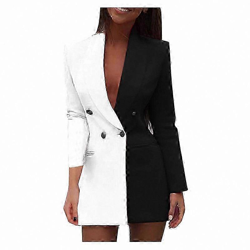 Women's Blazer Dress Lapel Neck Long Sleeve Patchwork Button Down Coat