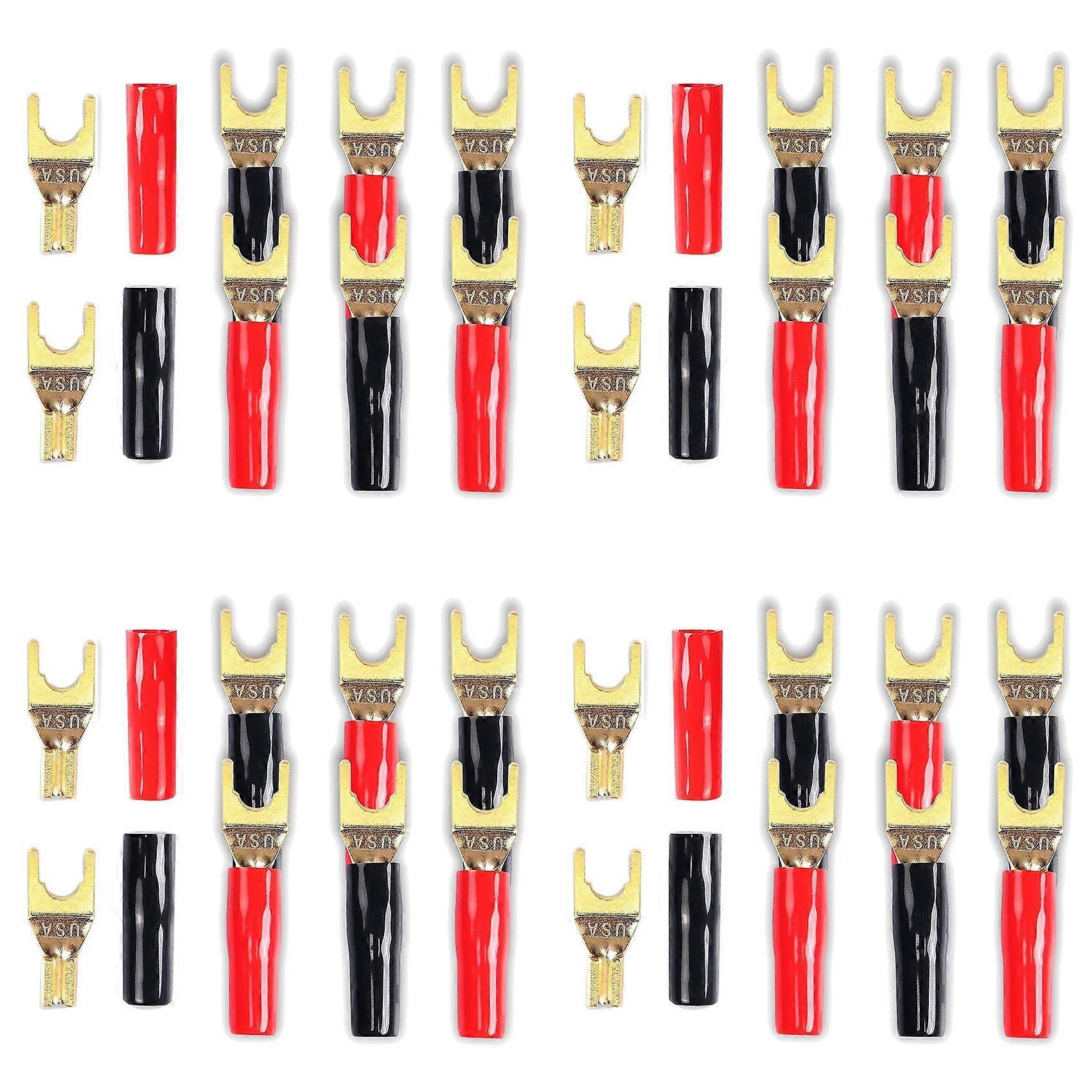 Y Plug Spade Connector for Speaker Wire,32 Pcs Y Spade Plug 45 Degree Gold Plated U Fork Spade Plug Connector