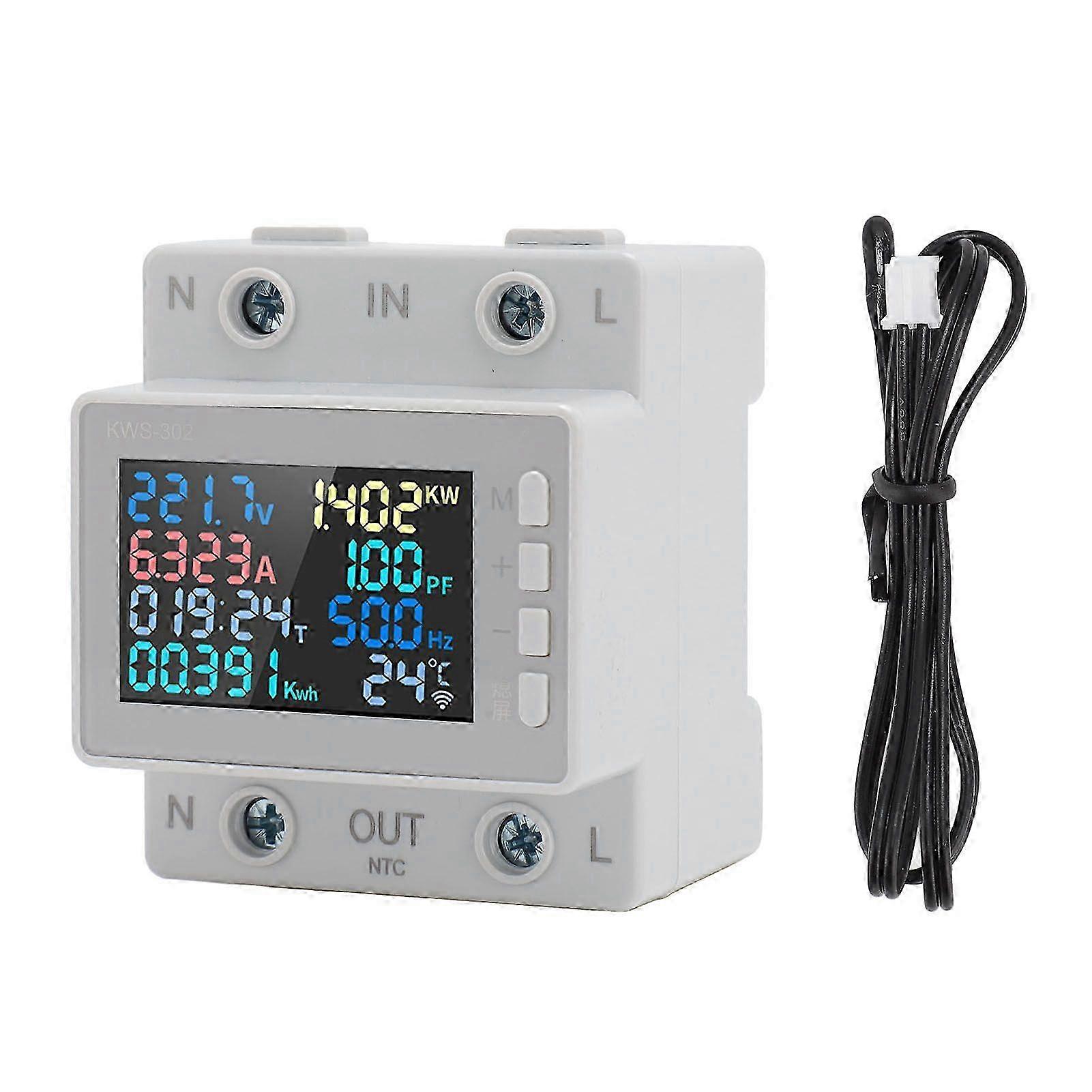 Volt Amp Meter 64A 170 to 270V 0 to 17KW Guide Rail Power Off Memory Color Screen Electricity Meter for Industry Home