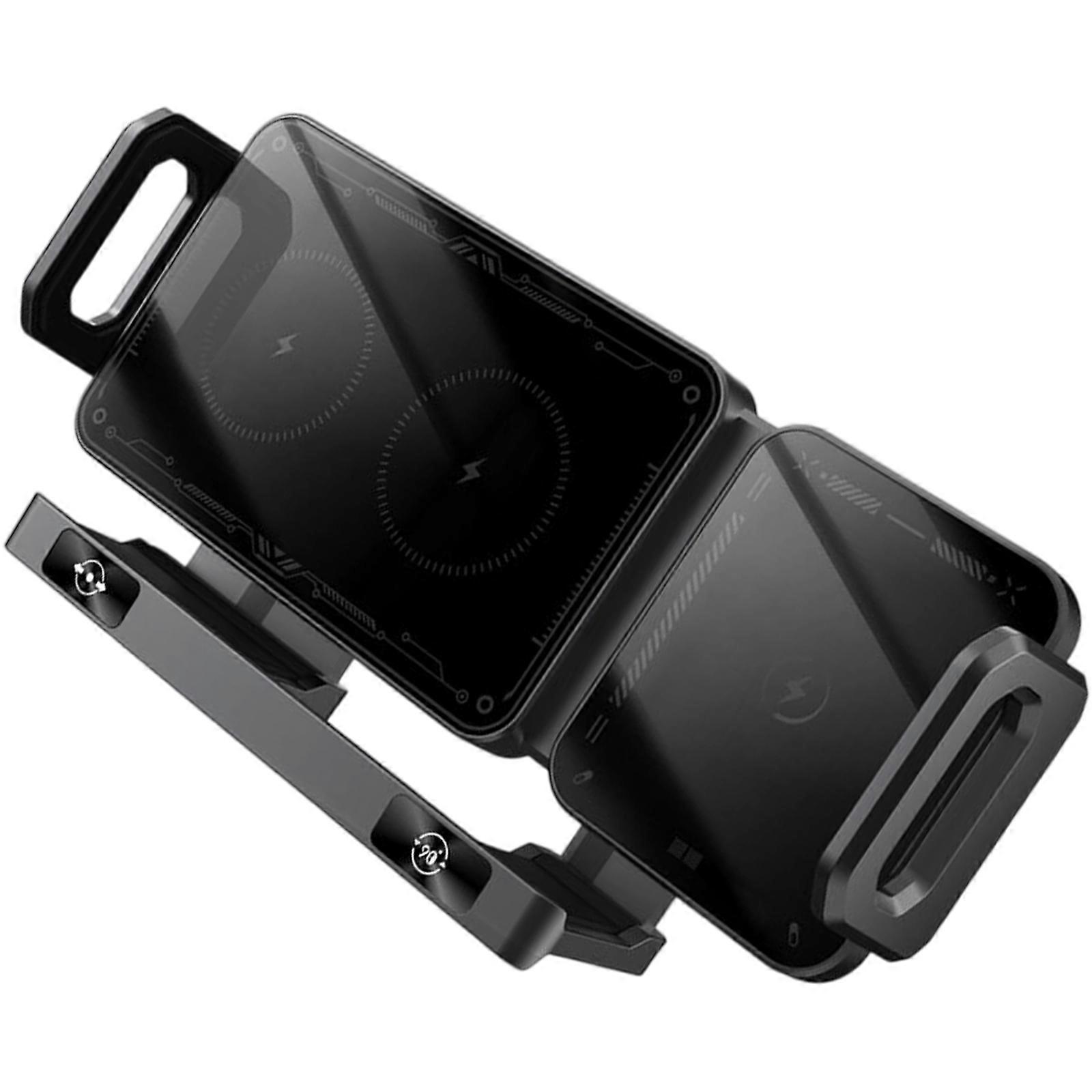 Intelligent Cooling Wireless Charging Car Mount With Auto Clamp Mechanism Stabilizer Rotating For Smartphones  Black