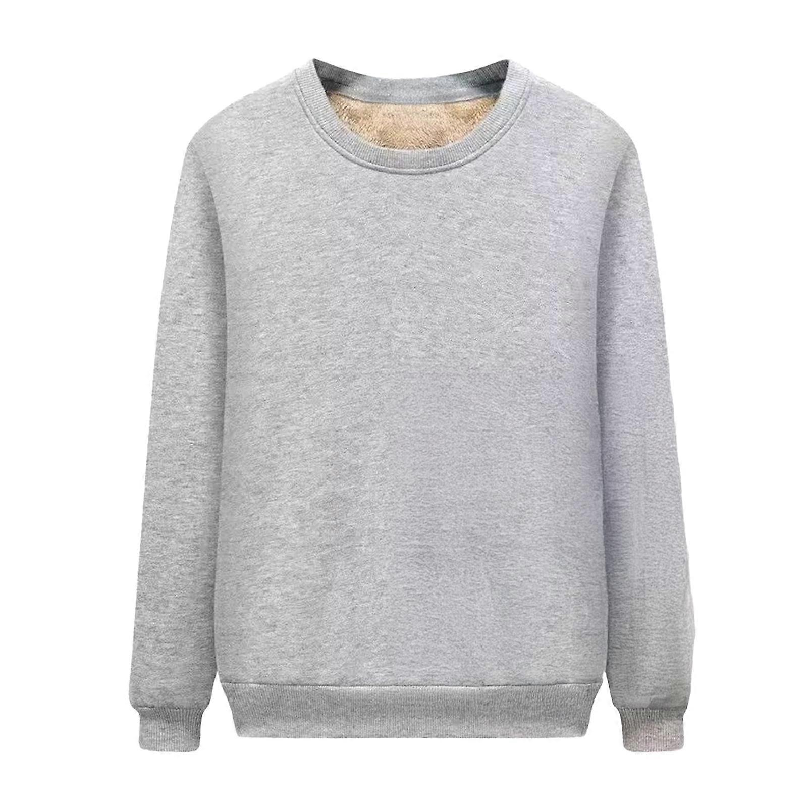 Men Fleece Lined Sweatshirt Long Sleeve Round Neck Thickened Pullover Warm Fall Winter Casual