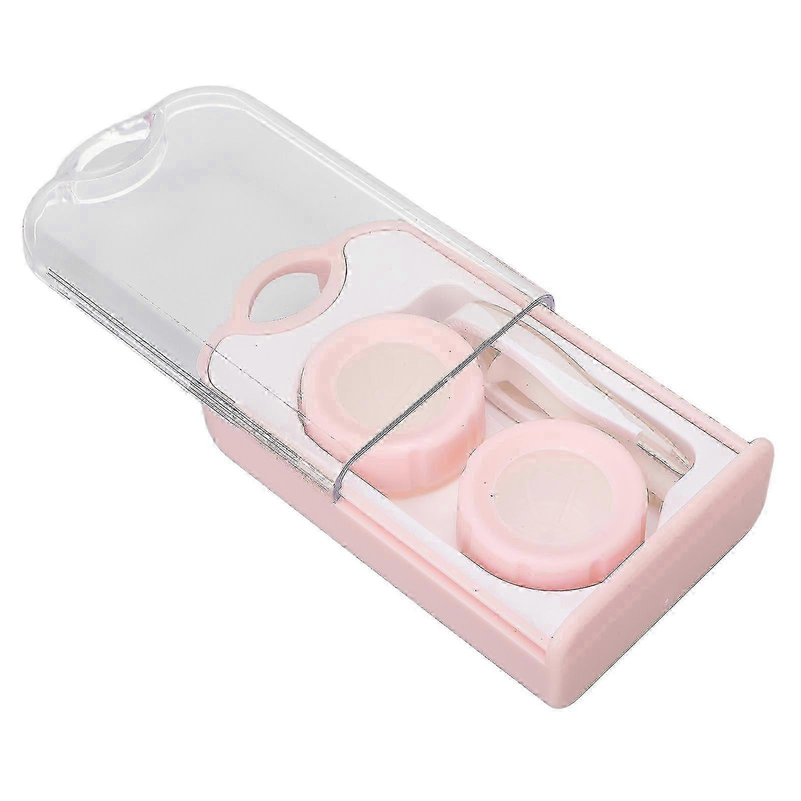 Portable Contact Lens Box Kit Pink Transparent Contact Lens Container With Tweezer
