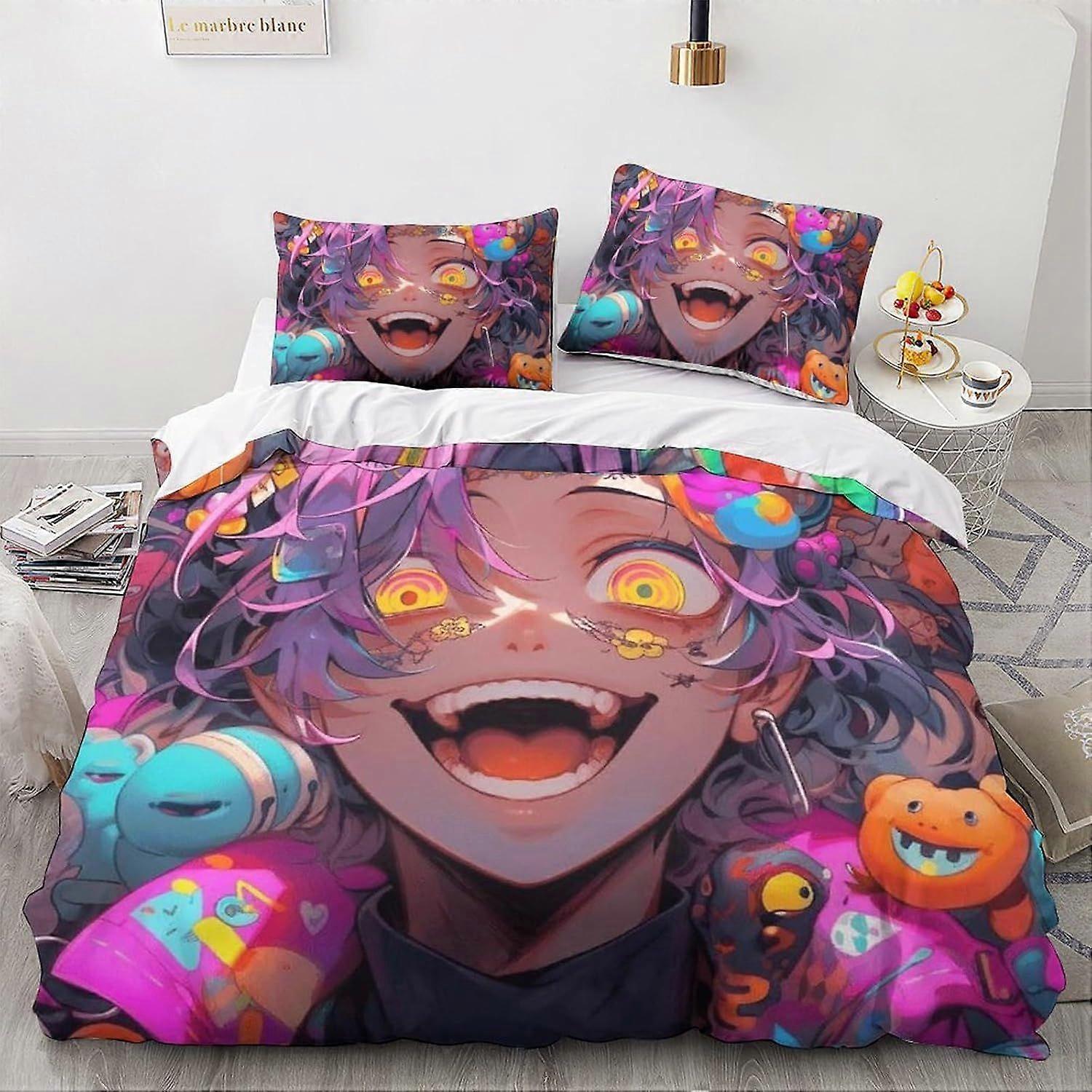 LikeEj Animes و Mangas طقم الفراش غطاء لحاف خيالي غطاء لحاف أنيمي غطاء لحاف غطاء اللحاف طقم الفراش للأطفال 3 قطع مزدوجة