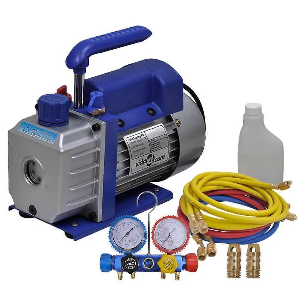 Vacuum Pump Single-Stage with 4-Way Manifold Pressure Gauge Set