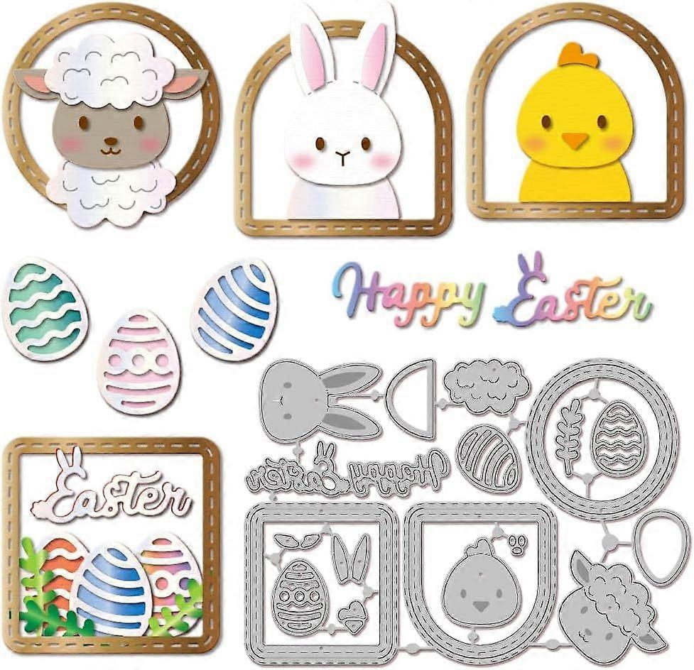 Easter Animal Window Frame Cutting Dies Metal Rabbit Egg Die Cuts Chicken Sheep Cutting Embossing Templates for Scrapbooking Crafts Paper Cards Making