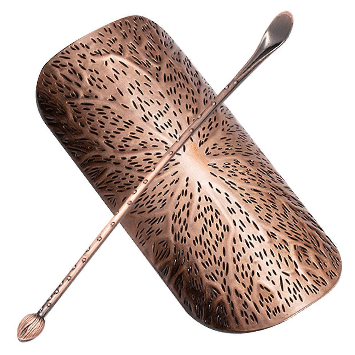 Alloy Tea Scoop and Matcha Whisk Set for Loose Leaf Tea with Storage Dish Elegant Dark Red