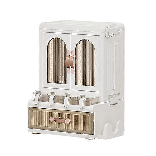 Spice Rack Organizer with Large Capacity Foldable Dustproof Kitchen Cabinet for Countertops White