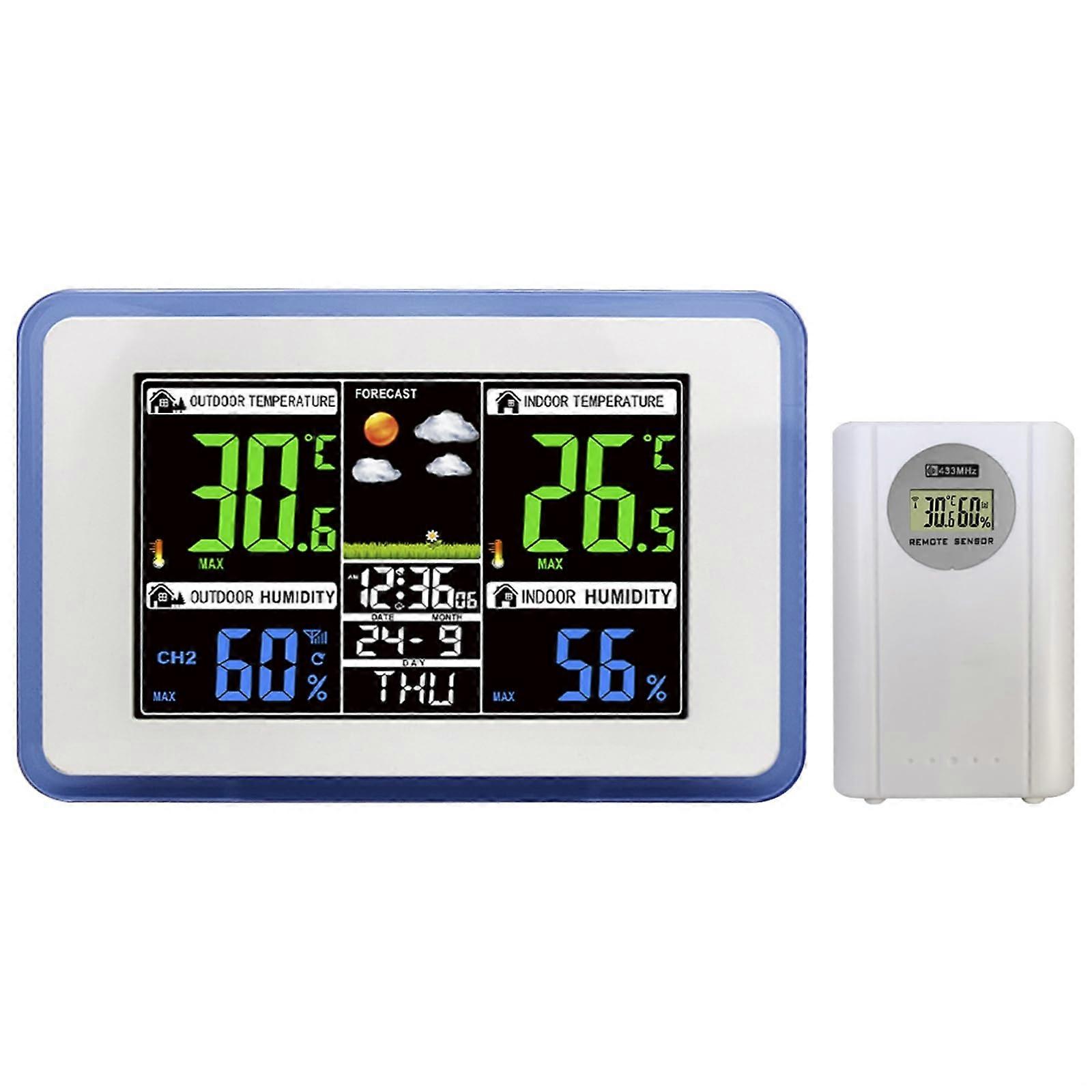 Wireless Digital Weather Station with Color Display, Atomic Clock, Indoor Outdoor Temperature and Humidity