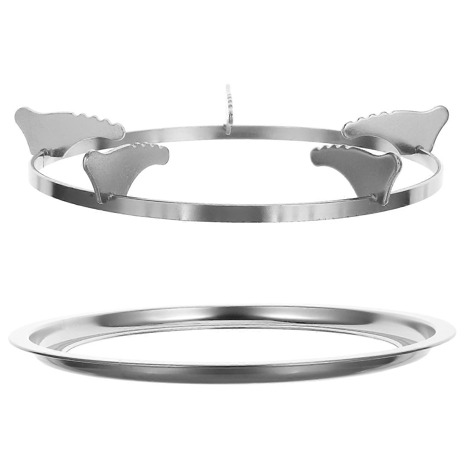 Silver Stove Support Rack Cast Iron for Wok Use 3Sets with Drip Pan