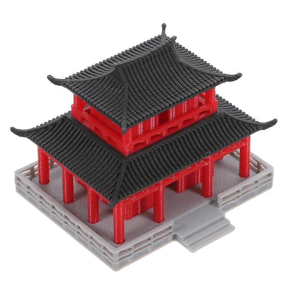 Mini Ancient Architecture Model Pavilion for Decoration Red Plastic Figurine