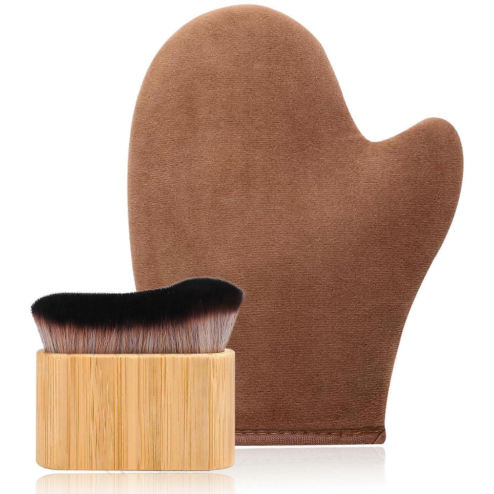 2 in 1 Self Tanning Mitt and Brush Set for Streak Face and Body Application, Waterproof Liner