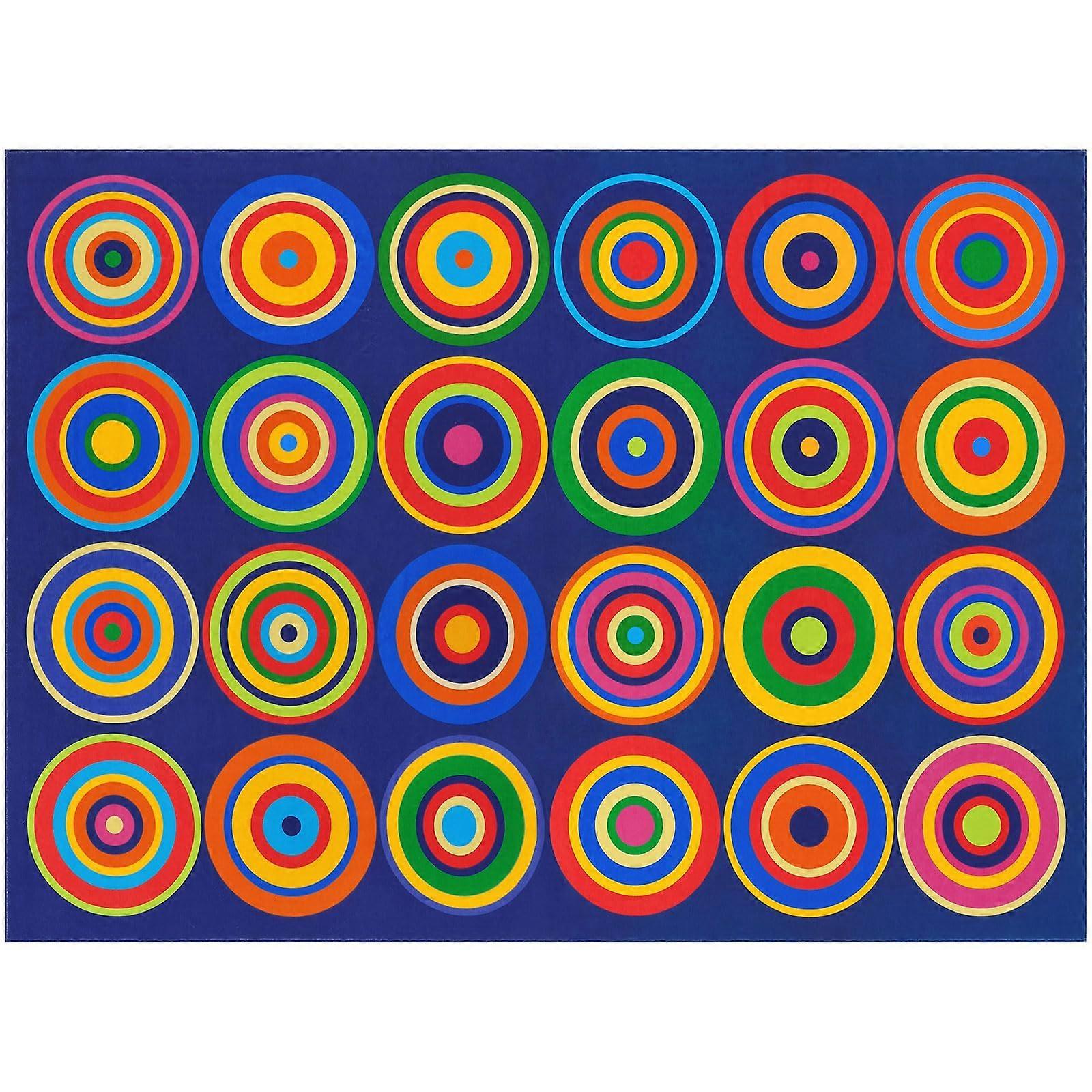 Large Classroom Rug with 24 Seating Circles, Rainbow NonSlip Kids Area Carpet, 7'6' x 12' Rectangular